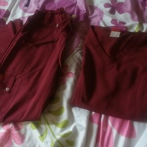 Dickies burgundy medical scrubs.